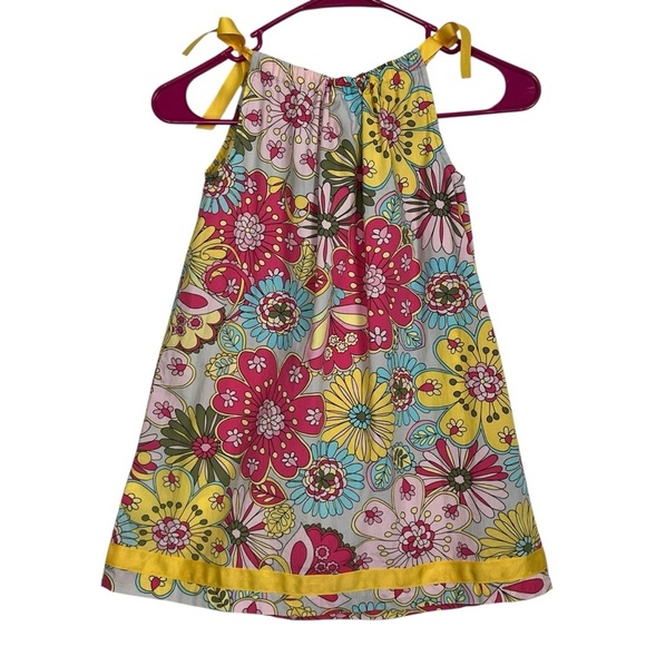 Hanna Andersson Girls Bright Retro Floral Print Pillowcase Dress Size 110 EUC - Picture 2 of 9